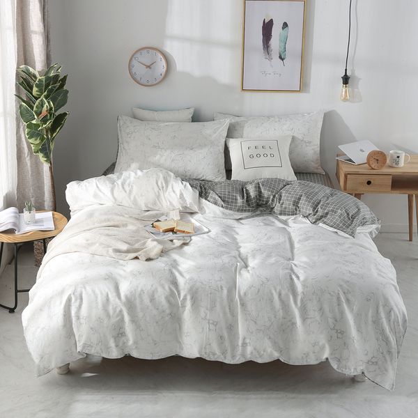 

nordic style marble pattern bedding sets duvet cover set sheets pillowcases 3/4pcs bed set quilt cover bed linen #/j