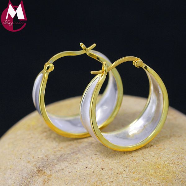 

thailand handmade jewelry 100% 925 sterling silver gold color brushed minimalist fashion woman earrings 2018 gift for march 8, Golden;silver