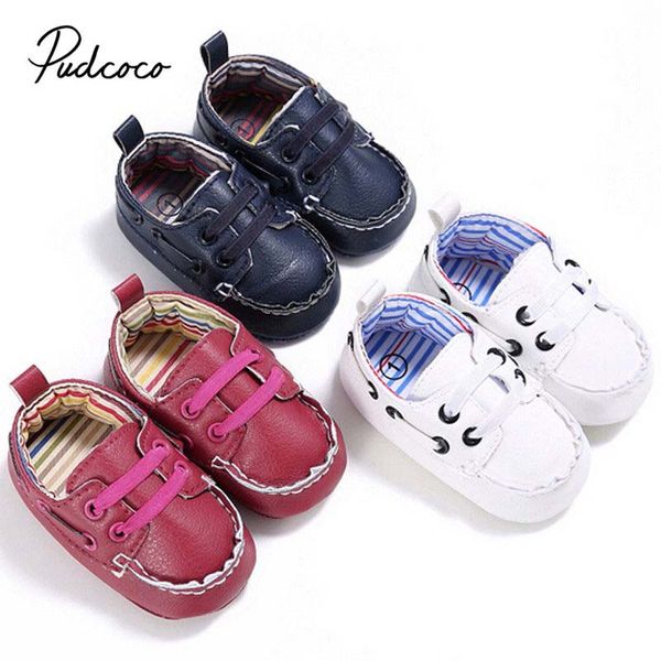 

pudcoco 2018 newborn baby boy girls lether shoes t-tied blue pu leather soft sole crib shoes first newborn 0 to18 months, Black;grey