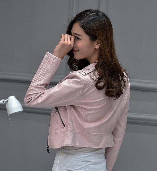 

new 2017 fashion pink little leather ladies short leather jacket pu locomotive lapel short jacket, Black