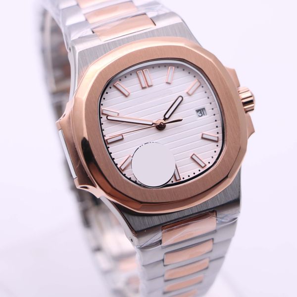 

boutique rose gold bezel mens watches automatic 40mm oval white dial wristwatches skeleton transparent movement two tone watch, Slivery;brown