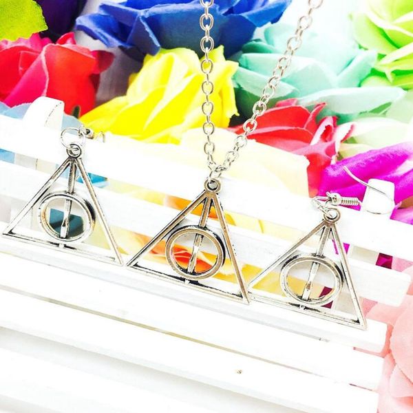 

2018 горячие популярные античное серебро дары смерти прелести кулон ожерелье серьги набор мода творческий женщины ювелирные изделия аксессуа, Silver