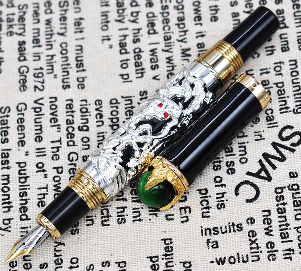 

jinhao dragon king vintage fountain pen , green jewelry metal embossing , noble silver color business office school supplies