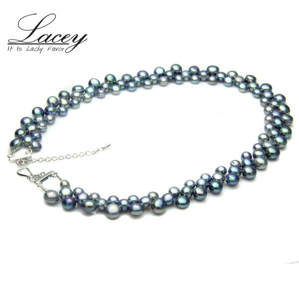 

100% real freshwater black pearl necklace for women,wedding chunky choker natural pearl necklace jewelry wift mum birthday gift, Silver