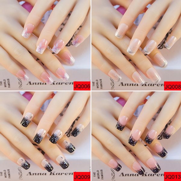 24 pz/set Unghie Acriliche Stampa Completa sulle Unghie 3D Sposa Falso 16 Colori Francese False Nail Art Tips Salon Unghie Design