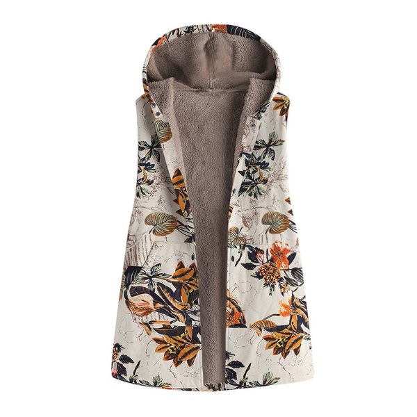 

women fur waistcoat office lady winter warm vests outwear floral print hooded pockets vintage oversize coats plus size 5xl, Black;white