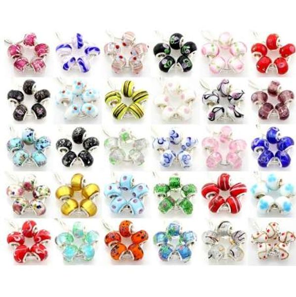 

5pcs /lot fashion murano glass lampwork beads big hole silver core for european charm bracelet jewelry diy g5, Black