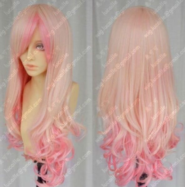 

cos light blonde/ pink mix can heatin long curly cosplay full wig, Black