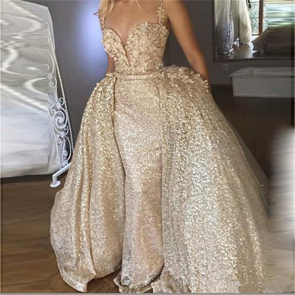 

overskirts plus size prom dresses with spaghetti straps full sequined sheath evening gowns sweep train party dress, Black