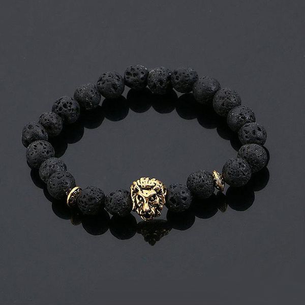 Vulkangestein Löwenkopf Armband Mode Buddha Meditation Perlen Armbänder für Männer Erklärung Schmuck Gebet Kostenloser Versand