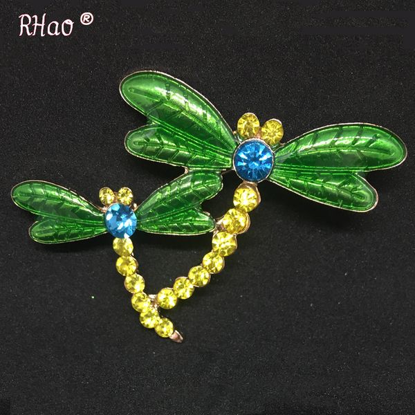 

rhao mother and kids dragonfly brooch pins enamel green wings yellow rhinestone dragonfly insect brooches clothes jewelry pins, Gray