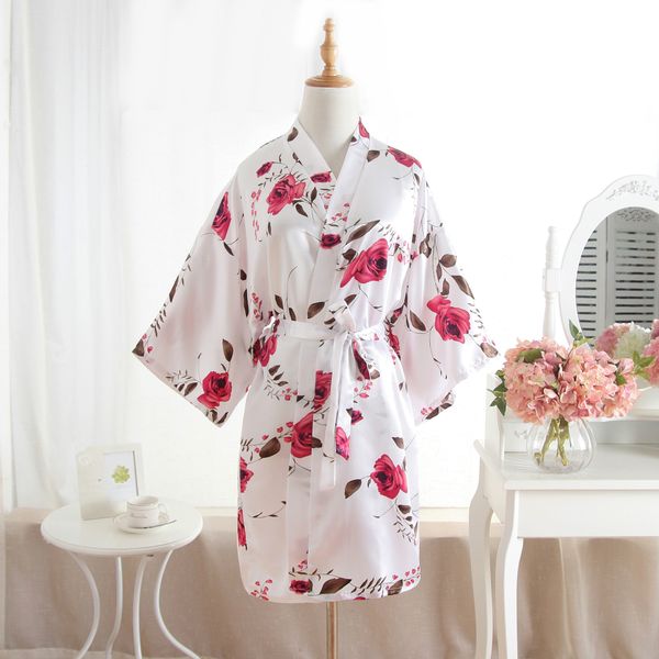 Mulheres De Cetim De Seda Floral Vestidos De Dama De Honra Da Noiva Do Casamento Lady Floral Roupão de Banho Flor Imprimir Kimono Vestir Vestido de Noite