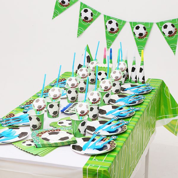 

football theme party tableware plates napkins flag happy birthday kids favors cartoon cups fork baby shower party supplies&decor