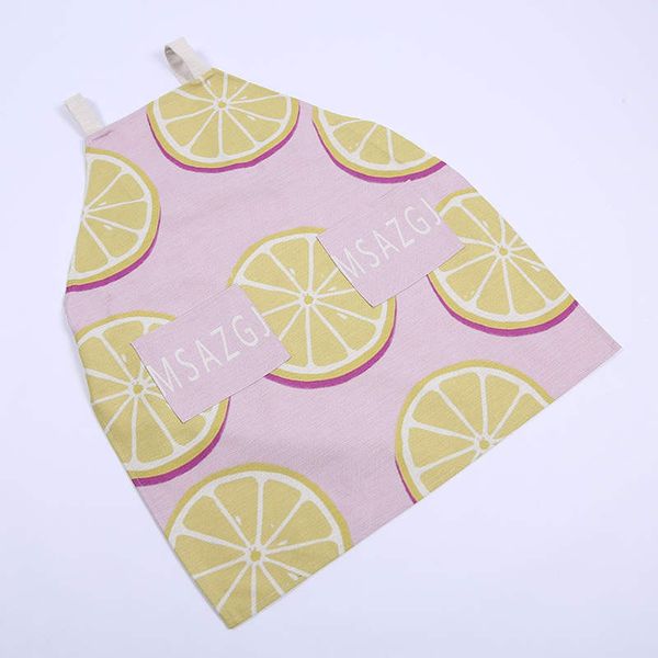 

doreenbeads stylish linen coon sleeveless apron antifouling fruit printed waist kitchen coffee shop bbq cleaning 76*68cm 1pc