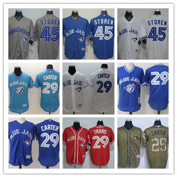 

custom men women youth blue jays jersey #17 ryan goins 29 joe carter 29 devon travis 45 francisco liriano home blue white baseball jerseys, Blue;black