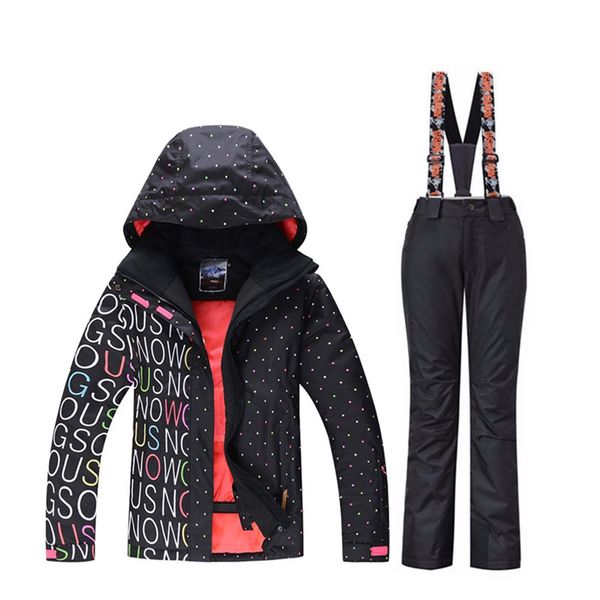 

women's ski wear outdoor sports ski suit set 10k waterproof windproof snow boots and pants gsou snow letter black