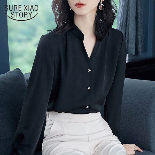 

2018 autumn new fashion style chiffon women blouse shirt v collar shirt women's long sleeve office lady blouses solid 1091 40, White