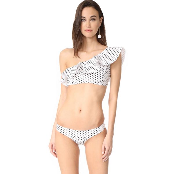 

новый 2018 sexy single shoulder бикини купальники женщины горошек бикини set женщина пляжная одежда купальник женский трепал купальники