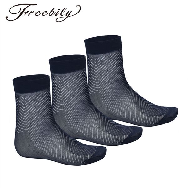 

3 pairs mens summer casual thin breathable silk mid-calf crew socks fashion mens casual summer comfortable and smooth silk socks, Black