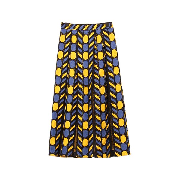 

to gladself] women 2017 fashion casual yellow blue geometric color block mesh patchwork a line midi skirt, Black
