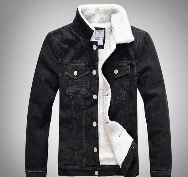 

new winter mens fleece jeans jackets male thick warm cotton lined denim jacket with patches size m-xxxl, Black;brown