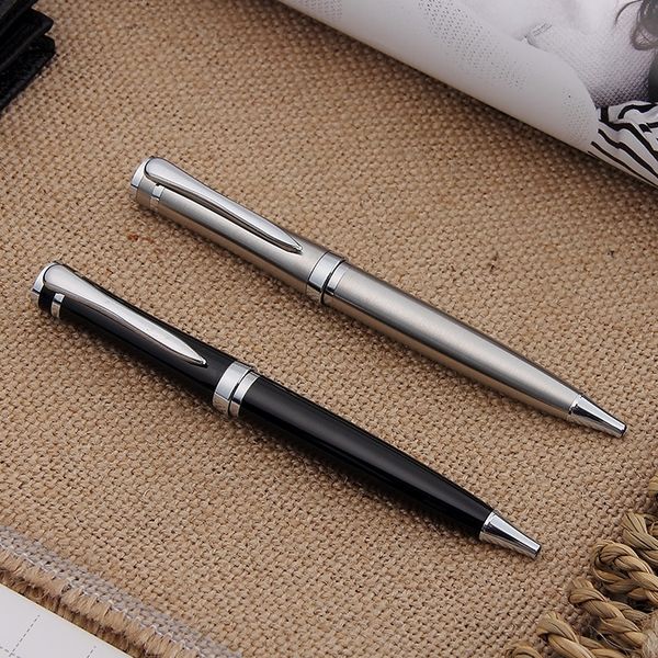 

black / silver metal ballpoint pen student office stationery wholesale price writing refill pens gift, Blue;orange
