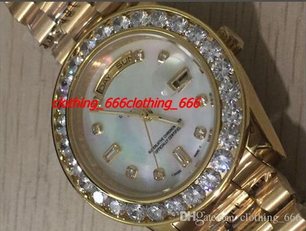 

selling factory fashion watch men's 36mm 18k gold white mop diamond dial bezel quickset 2y automatic mens watch, Slivery;brown