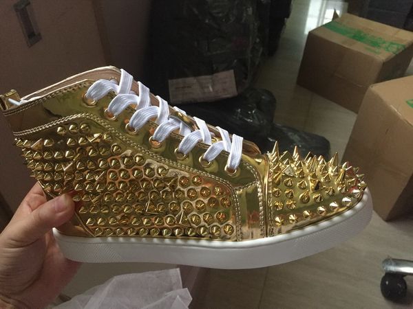 

men's designer pik pik spikes boat sneakers shoes red bottom loafers comfortable casual leisure flats,women party wedding gold color, Black