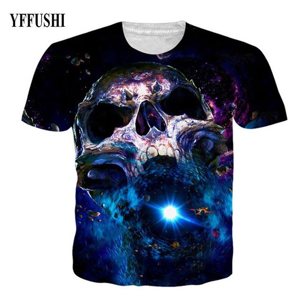 

yffushi 2018 space series 3d t shirt fashion blue river star print skull t-shirt plus size 5xl hip hop shortsleeve o-neck tees, White;black