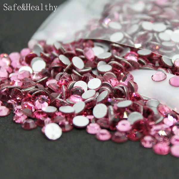 Gül Rhinestones Düz Yuvarlak Tırnak Sanatları ve Taşları Olmaz Lotfix Olmayan Rhinestones Kristalleri DIY Cam L l