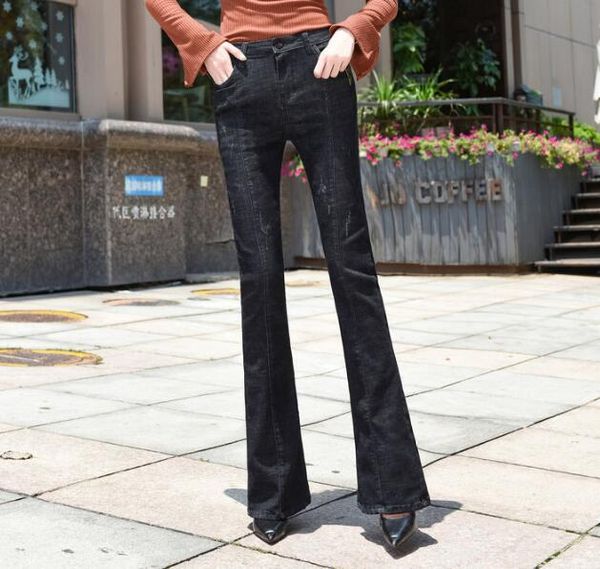 

casual jeans denim flare pants for women plus size black blue cotton blend new fashion slimming skinny full length mdk0804