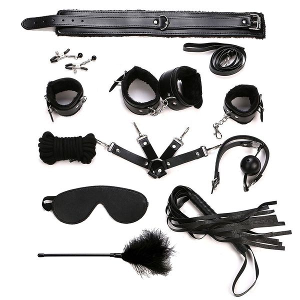 Bondage Kit 10 Teile/satz Sexy Erwachsene PU Leder BDSM Sex Bondage Set Hände Knöchel s Peitsche Seil Maske Erotische Spielzeug für Paare S19706