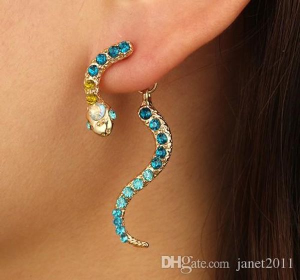

vintage snake stud earring for girls/ladies gold plated rhinestone decorate ear studs, Golden;silver