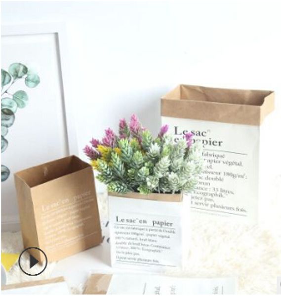 

europe style kraft paper vase creative kraft paper flower plant packing bag double layers thickened storage bag for home decoration