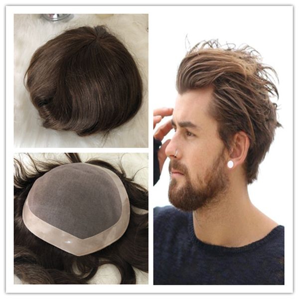 2019 Mono Lace Mens Toupee Human Hair Men Hairpieces Mono With Npu