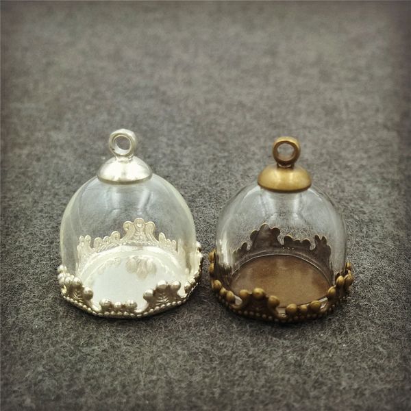 

5sets/lot 15mm glass globe dome crown base beads cap set glass globe set vial pendant cover, Black