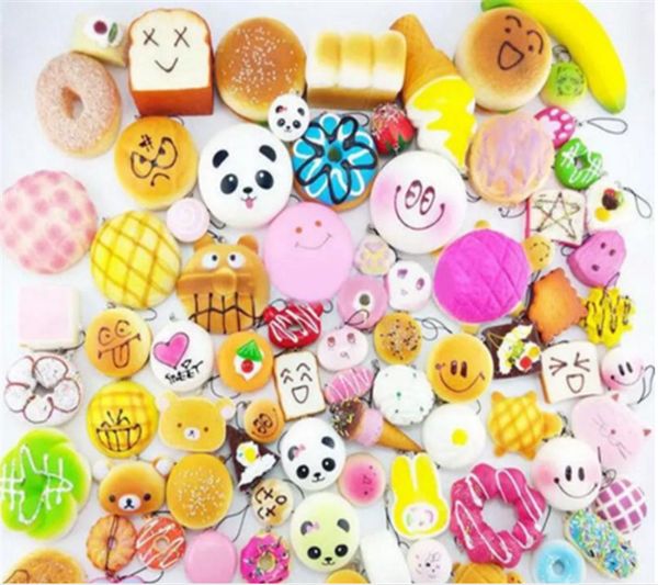 

10pcs lot kawaii squishies bun toast donut bread for cell phone bag charm straps wholesale mixed rare squishy slow rising lanyard scented