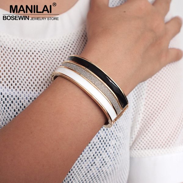 

manilai punk black mix white oil-spot glaze big cuff bracelets women alloy statement bangles bracelets jewelry 2018