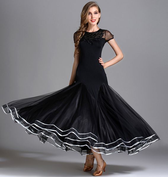 2019 Standard Ballroom Dance Dresses Adult 2019 New Desigh Short Sleeve Waltz Dancing Costume Black Ballroom Competition Dance Dress From