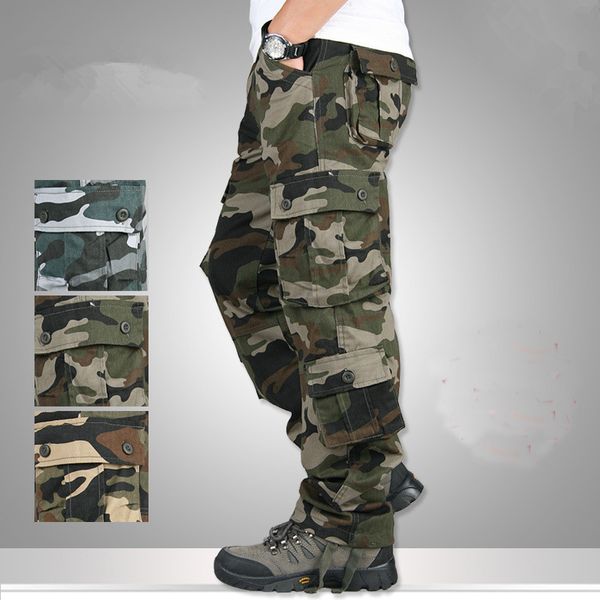 

new mens joggers army combat cargo pants trousers men loose camo pants cotton overalls casual camouflage cargo plus size, Black