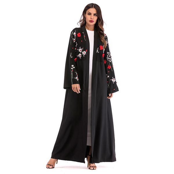 

wholesale muslim women solid color open abaya dress plus size islamic floral jilbab dress for sale, Red