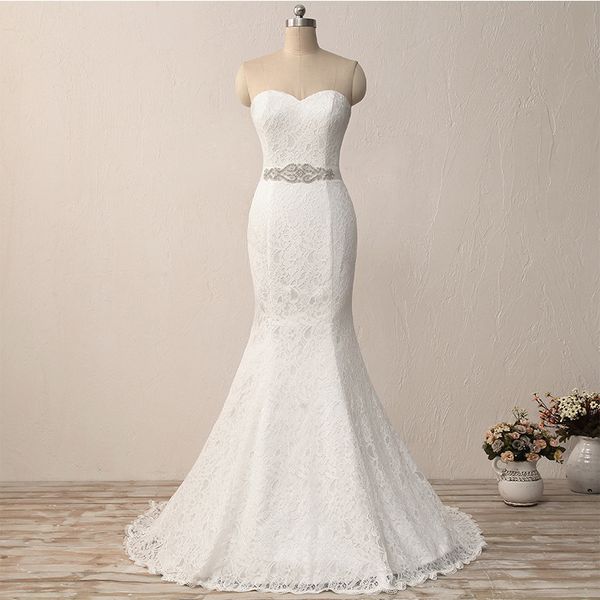 

new elegant lace mermaid wedding dresses with appliques beaded off the shoulder plus size bridal gowns qc1131, White