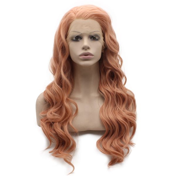 

long wavy hand tied lace front peach orange pink cosplay party wig, Black