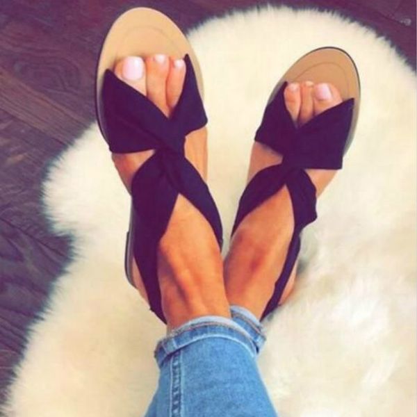 

2018 new cross flat sandals for women plus size casual flat heel sandals, Black