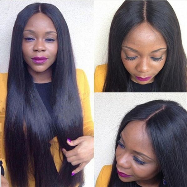 

pre plucked silk base full lace human hair wigs with baby hair straight brazilian remy silk human hair lace wig, Black;brown