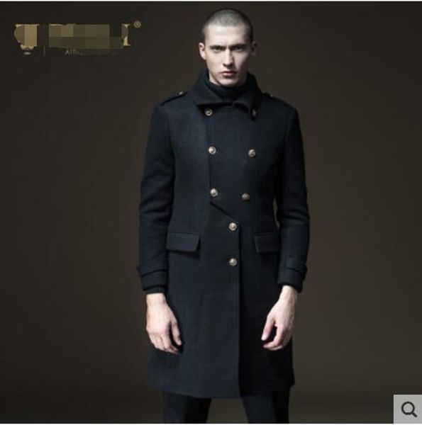 

long woollen woolen overcoat for warm body for fashionable men in autumn and winter. s-6xl, Black