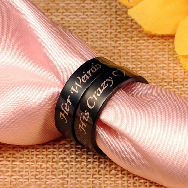 

whole salezhefanku couple letter ring wedding lovers anniversary engagement promise ring his crazy her weirdo letter print romantic, Golden;silver