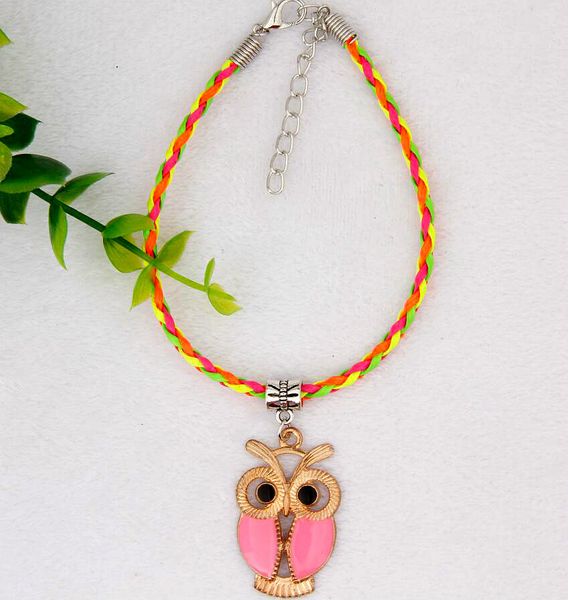 

горячие 50шт эмали сплава падения глазурь розовый сова шарм подвеска 20 + 5см цвет плетеный браслет веревочки способа womenmen ювелирные изд, Golden;silver