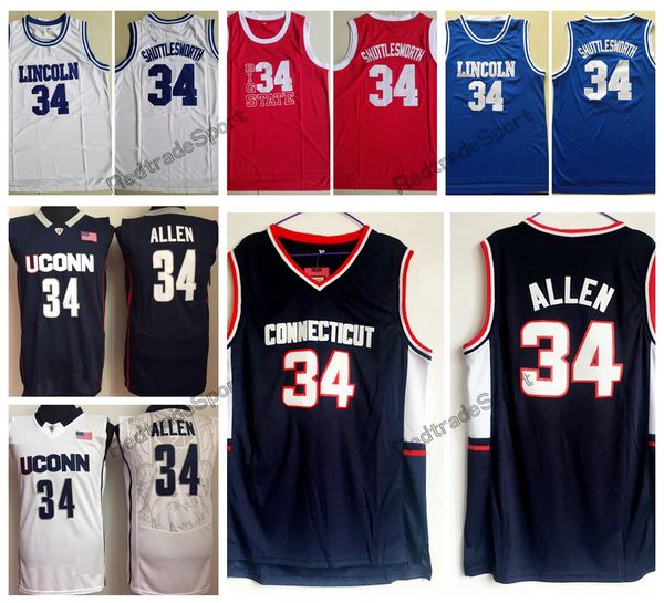 

mens vintage ray allen connecticut huskies college basketball jerseys he got game lincoln high school 34 jesus shuttlesworth stitched shirts, Black