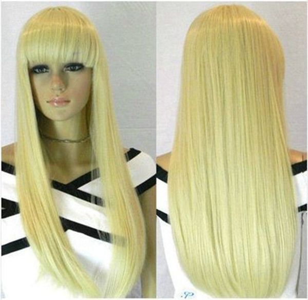 

popular new long light blonde straight hair wig hair cosplay wigs, Black